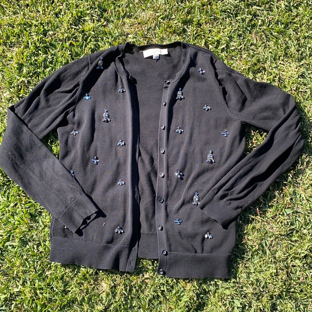 Ann Taylor LOFT black Tiffany’s Cardigan Sweater with Decorative Beads